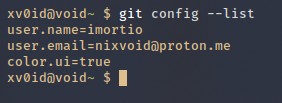 Git config –list result