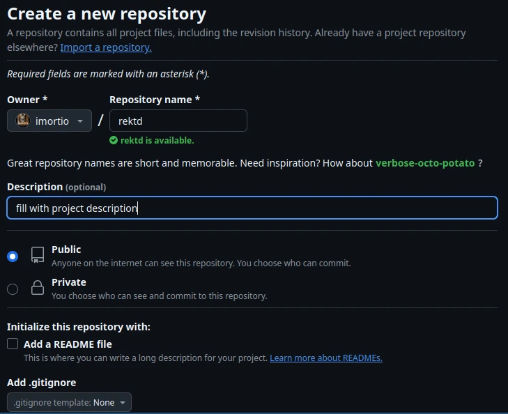 Git Repository Creation Form